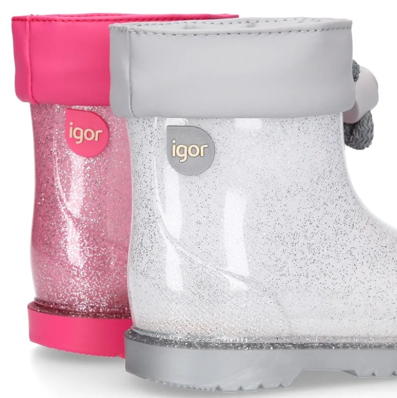 Bota de agua niñas BIMBI GLITTER con cuello ajustable.