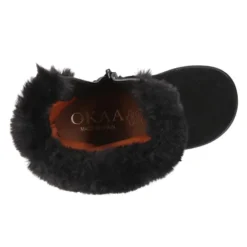 Bota niña con cuello de PELO en piel serraje NEGRO.