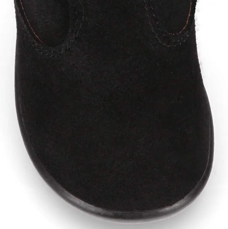 Bota niña con cuello de PELO en piel serraje NEGRO.
