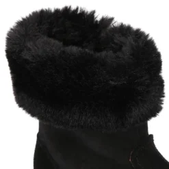 Bota niña con cuello de PELO en piel serraje NEGRO.