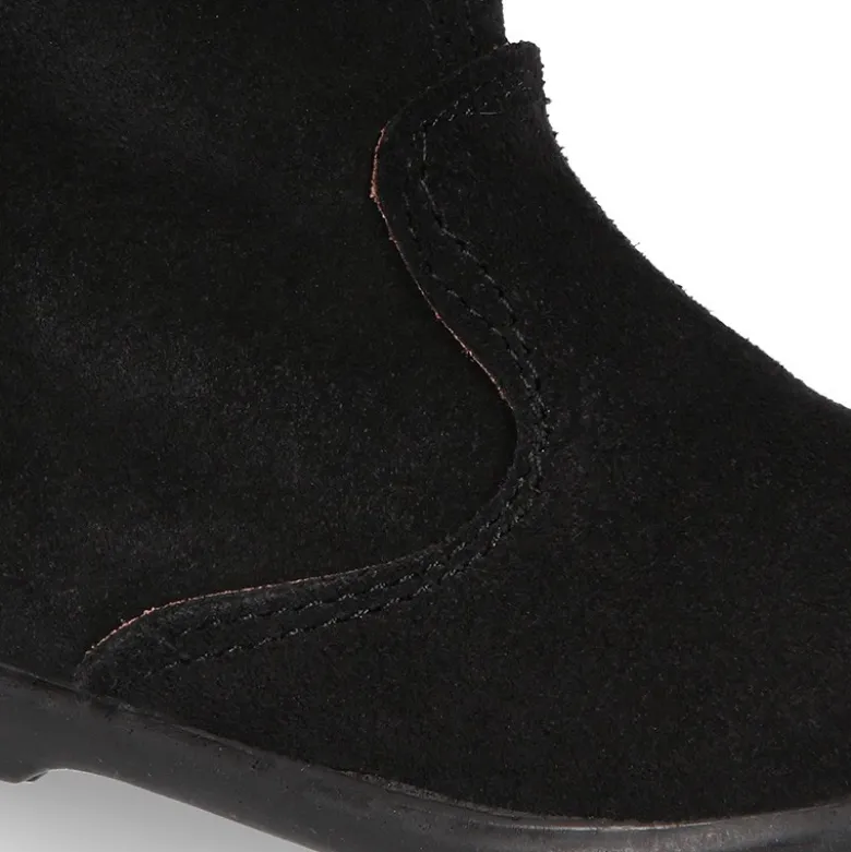 Bota niña con cuello de PELO en piel serraje NEGRO.
