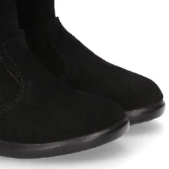 Bota niña con cuello de PELO en piel serraje NEGRO.