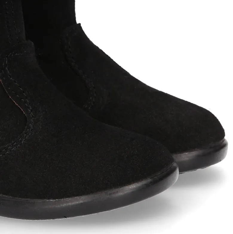 Bota niña con cuello de PELO en piel serraje NEGRO.