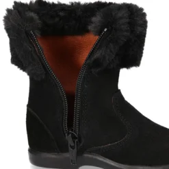 Bota niña con cuello de PELO en piel serraje NEGRO.