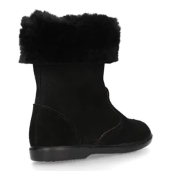 Bota niña con cuello de PELO en piel serraje NEGRO.