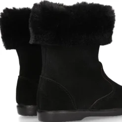 Bota niña con cuello de PELO en piel serraje NEGRO.