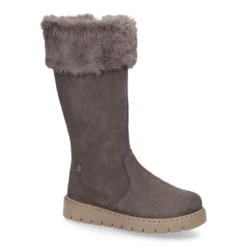 Bota niña con cuello de PELO y suela gruesa en piel serraje.