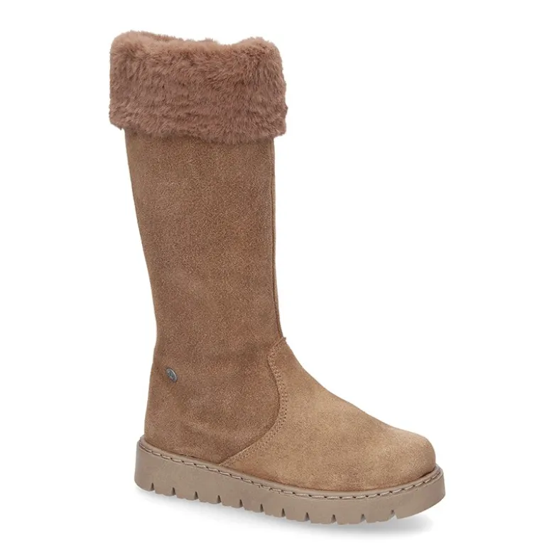 Bota niña con cuello de PELO y suela gruesa en piel serraje.