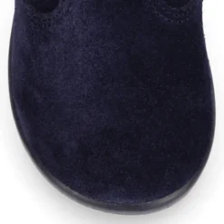 Bota niña con lazo en piel serraje en azul marino.