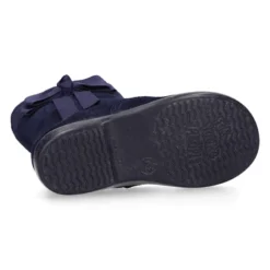 Bota niña con lazo en piel serraje en azul marino.