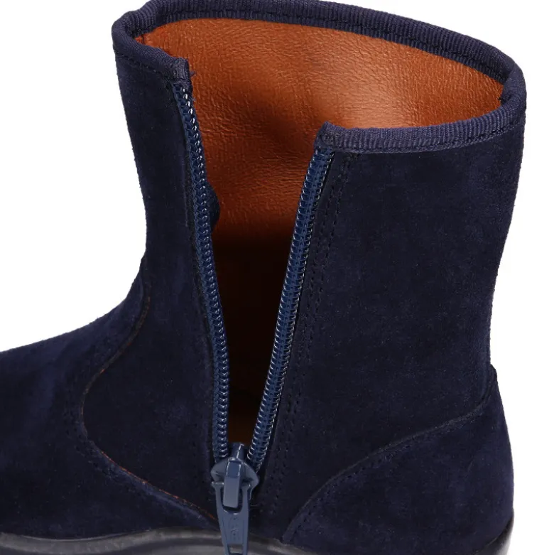 Bota niña con lazo en piel serraje en azul marino.