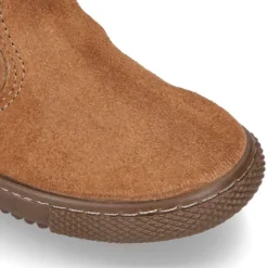 Bota niña CUELLO de PELO con lazos en piel serraje.