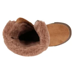 Bota niña CUELLO de PELO con lazos en piel serraje.