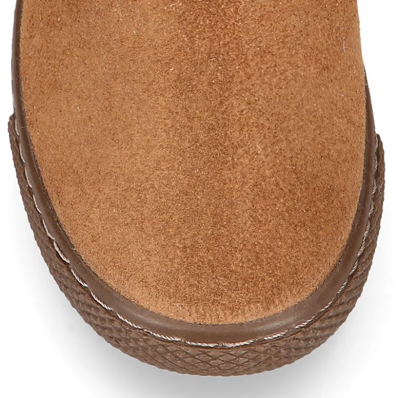Bota niña CUELLO de PELO con lazos en piel serraje.