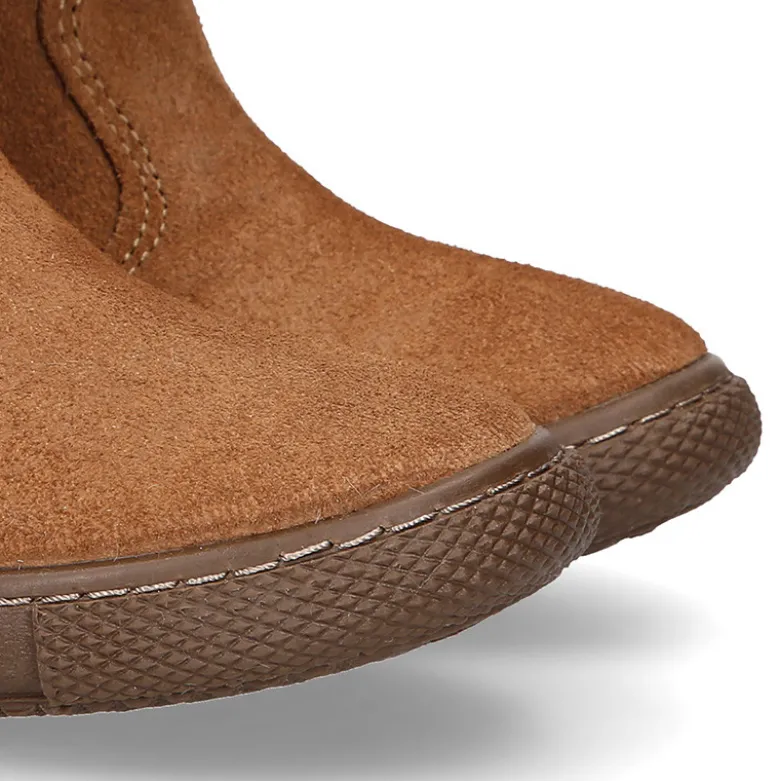 Bota niña CUELLO de PELO con lazos en piel serraje.