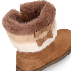Bota niña CUELLO de PELO con lazos en piel serraje.