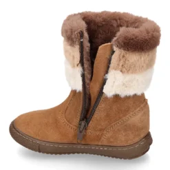 Bota niña CUELLO de PELO con lazos en piel serraje.