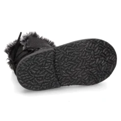 Bota niños con cremallera, cordones y forro de pelo en piel NAPA SUAVE NEGRA.