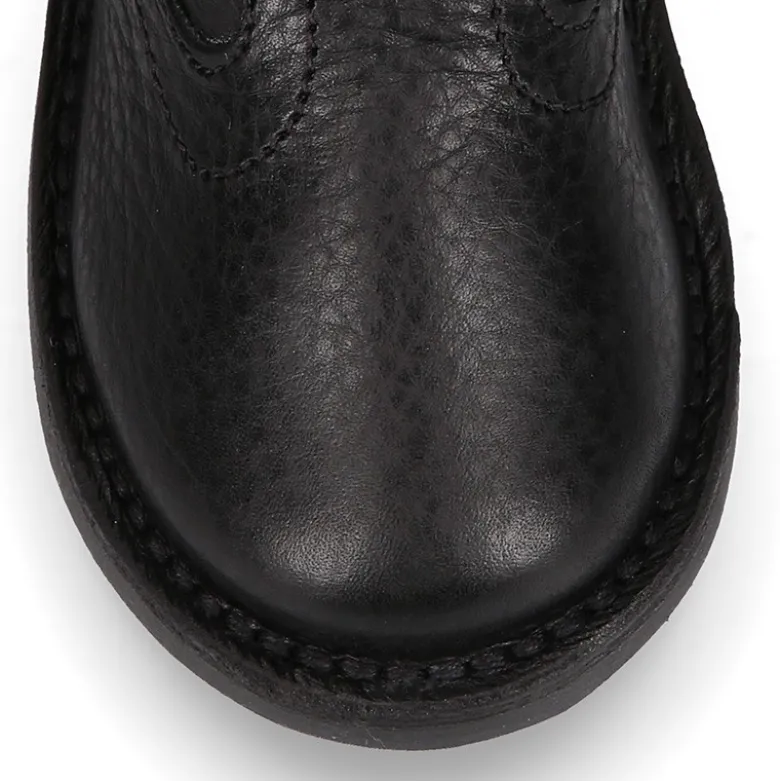 Bota niños con cremallera, cordones y forro de pelo en piel NAPA SUAVE NEGRA.