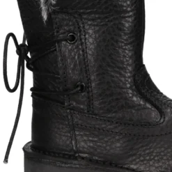 Bota niños con cremallera, cordones y forro de pelo en piel NAPA SUAVE NEGRA.