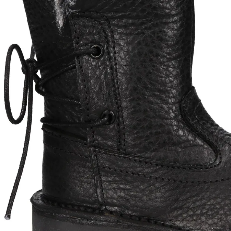 Bota niños con cremallera, cordones y forro de pelo en piel NAPA SUAVE NEGRA.