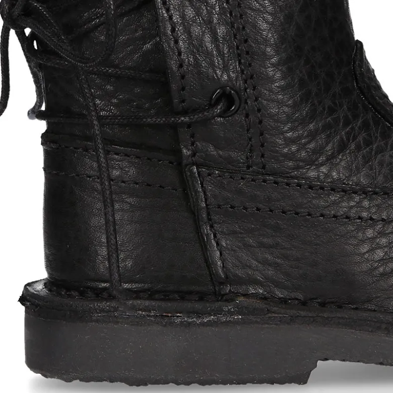 Bota niños con cremallera, cordones y forro de pelo en piel NAPA SUAVE NEGRA.