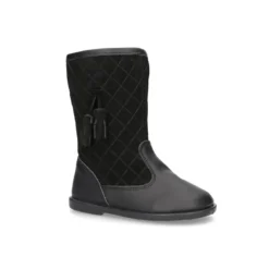 Bota piel lavable combinada con piel serraje acolchado y borlas.