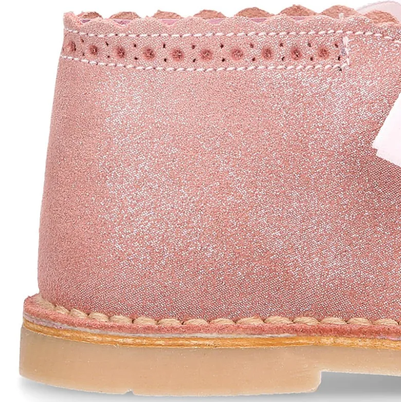 Bota Safari niña con cordones de TERCIOPELO y ondas en piel con brillos.