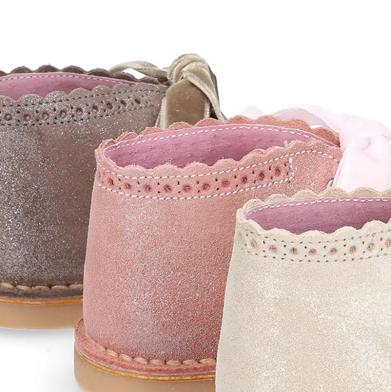 Bota Safari niña con cordones de TERCIOPELO y ondas en piel con brillos.