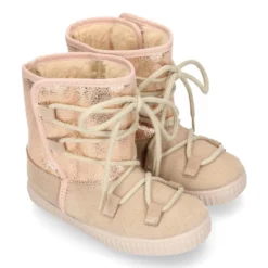 Botas niños mayores tipo ESQUIMAL con cierre adherente y cordones en piel Serraje Combinado.