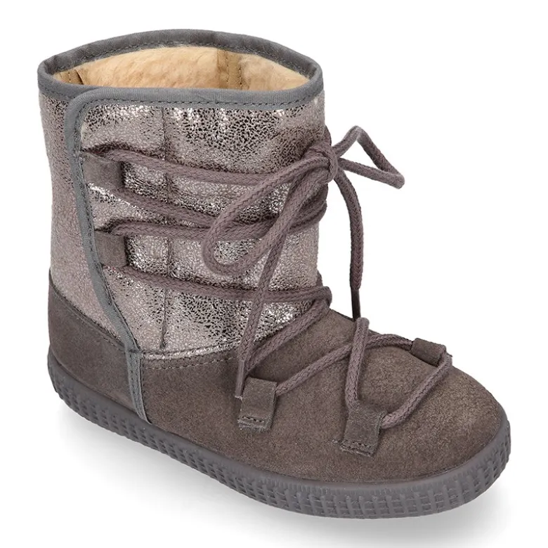 Botas niños mayores tipo ESQUIMAL con cierre adherente y cordones en piel Serraje Combinado.