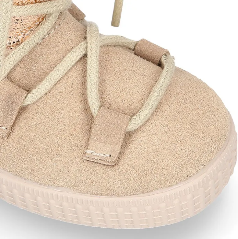 Botas niños mayores tipo ESQUIMAL con cierre adherente y cordones en piel Serraje Combinado.