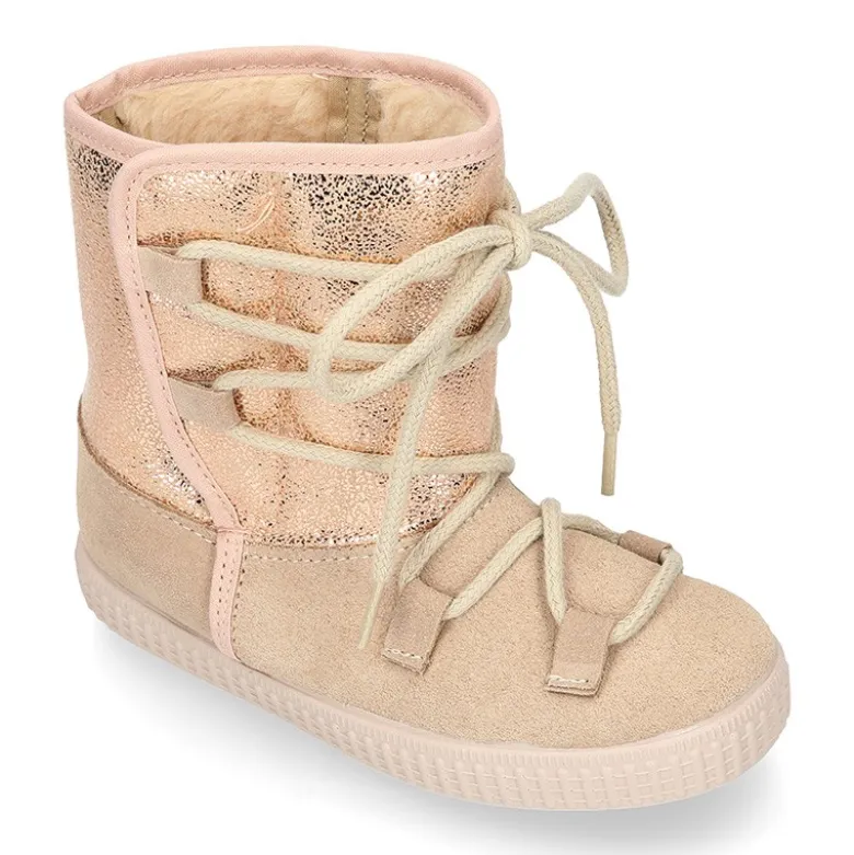 Botas niños mayores tipo ESQUIMAL con cierre adherente y cordones en piel Serraje Combinado.