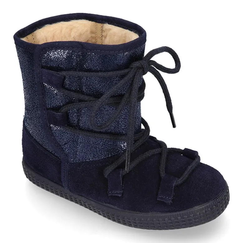 Botas niños mayores tipo ESQUIMAL con cierre adherente y cordones en piel Serraje Combinado.