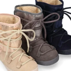 Botas niños mayores tipo ESQUIMAL con cierre adherente y cordones en piel Serraje Combinado.