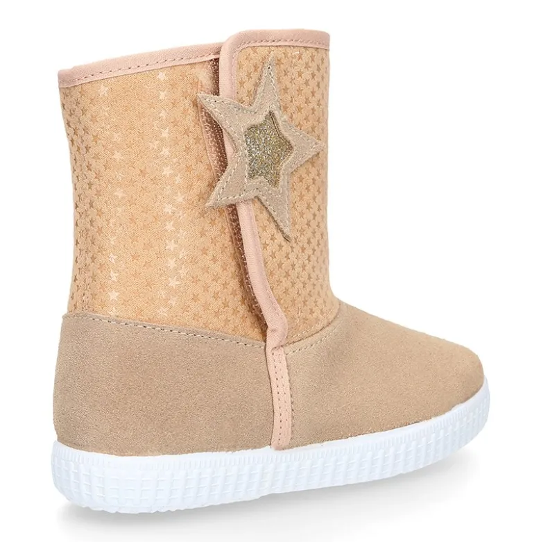 Botas niños mayores tipo ESQUIMAL con cierre adherente en piel Serraje con ESTRELLAS.