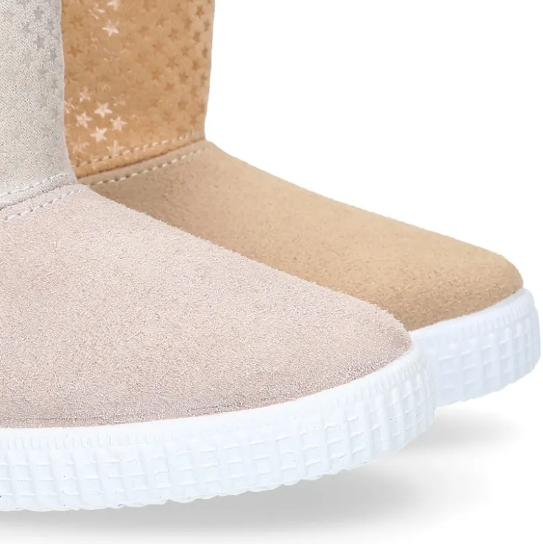 Botas niños mayores tipo ESQUIMAL con cierre adherente en piel Serraje con ESTRELLAS.
