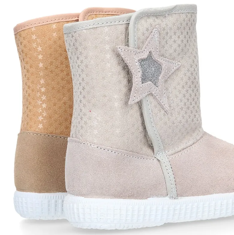 Botas niños mayores tipo ESQUIMAL con cierre adherente en piel Serraje con ESTRELLAS.