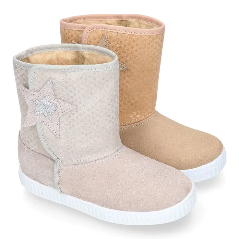 Botas niños mayores tipo ESQUIMAL con cierre adherente en piel Serraje con ESTRELLAS.