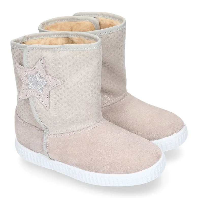 Botas niños mayores tipo ESQUIMAL con cierre adherente en piel Serraje con ESTRELLAS.