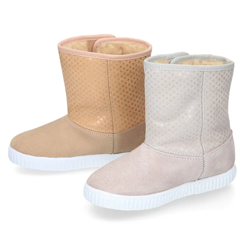 Botas niños mayores tipo ESQUIMAL con cierre adherente en piel Serraje con ESTRELLAS.