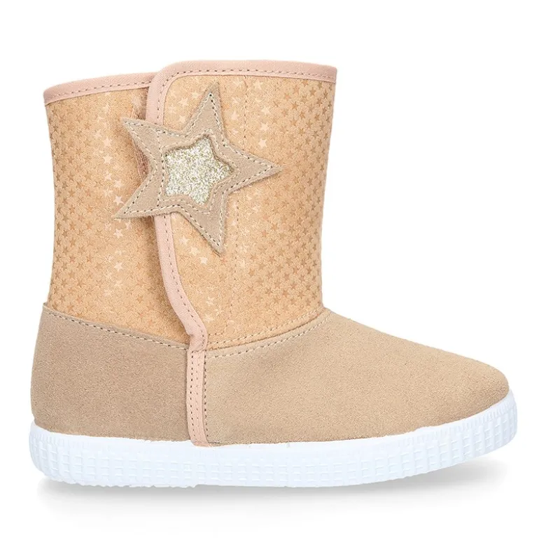 Botas niños mayores tipo ESQUIMAL con cierre adherente en piel Serraje con ESTRELLAS.
