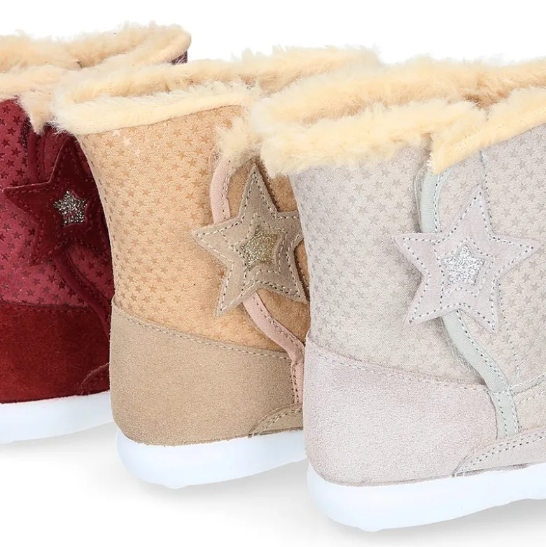 Botas niños tipo ESQUIMAL con cierre adherente en piel Serraje con ESTRELLAS.