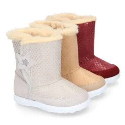 Botas niños tipo ESQUIMAL con cierre adherente en piel Serraje con ESTRELLAS.