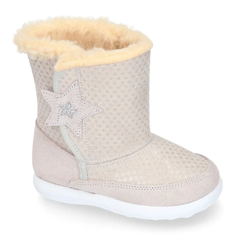 Botas niños tipo ESQUIMAL con cierre adherente en piel Serraje con ESTRELLAS.