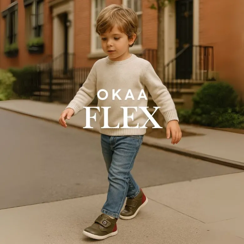 Botita casual respetuosa niños OKAA FLEX sin cordones en colores OTOÑALES.