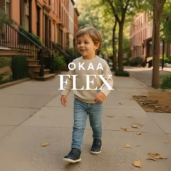 Botita casual respetuosa niños OKAA FLEX sin cordones en colores OTOÑALES.