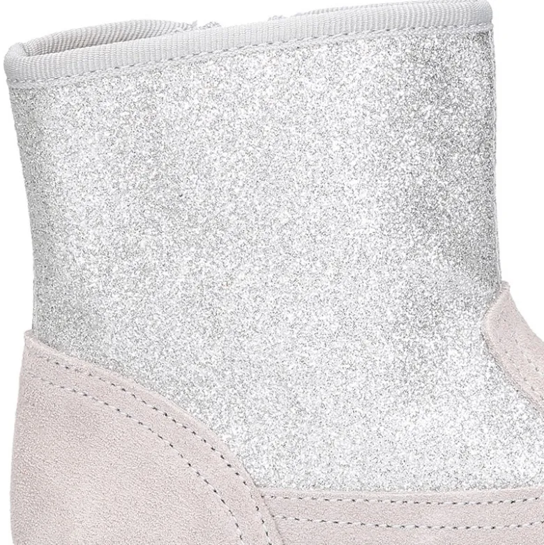 Botita con cremallera y GLITTER en piel Serraje.