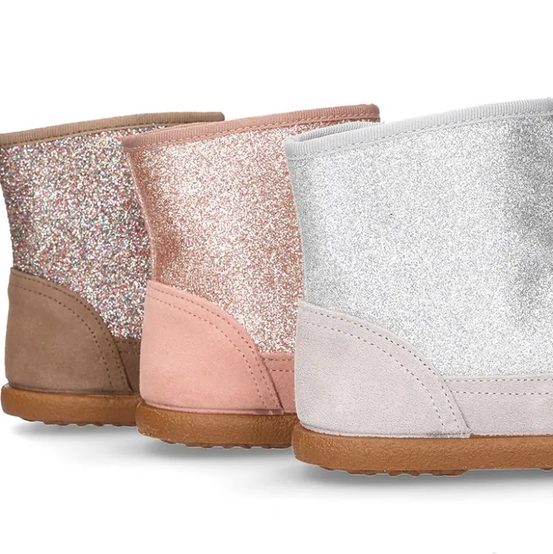 Botita con cremallera y GLITTER en piel Serraje.