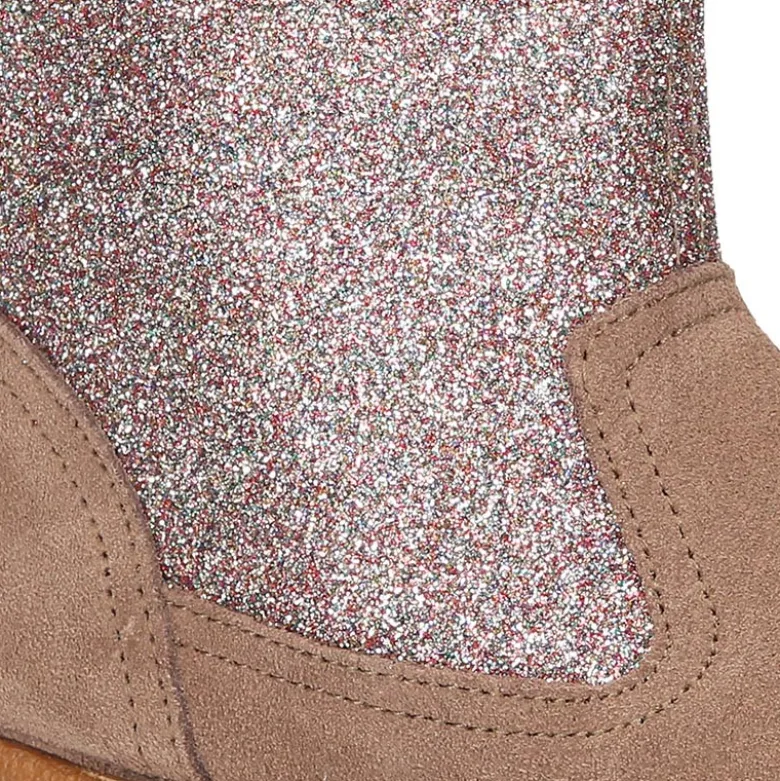 Botita con cremallera y GLITTER en piel Serraje.